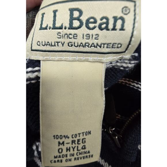 LL Bean Mens 100% Cotton 1/4 Zip Sweater Pullover Striped Blue White M - Picture 6 of 7
